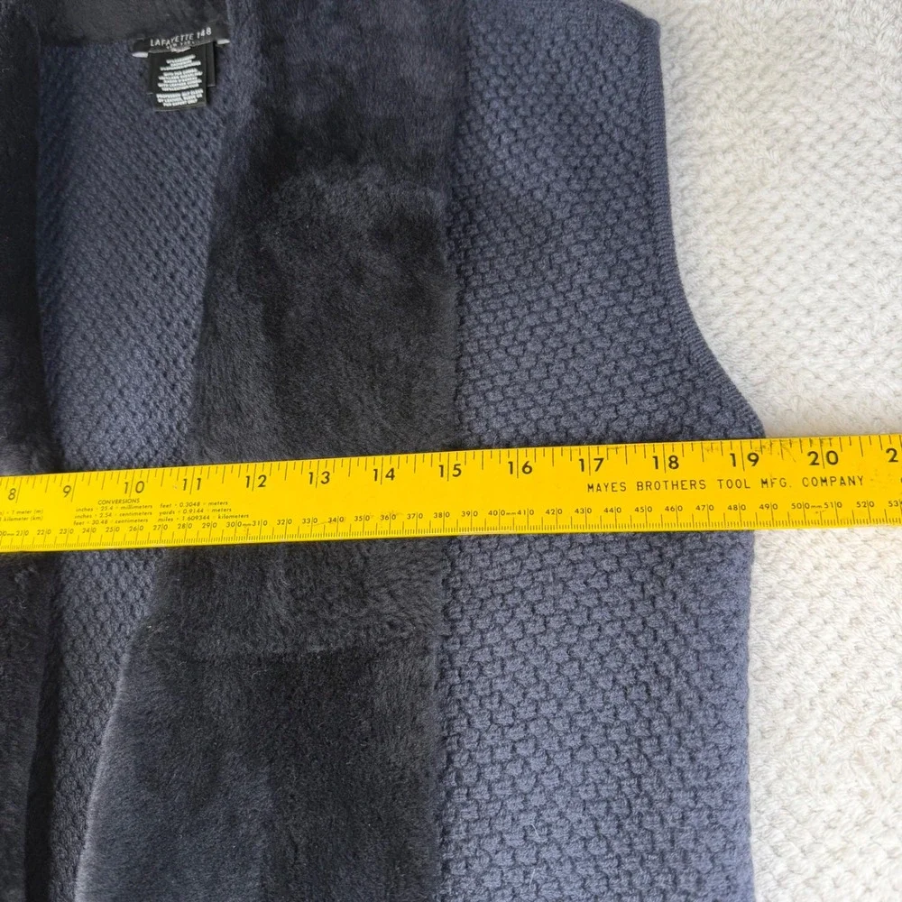 Lafayette 148 New York Cashmere Lamb Shearling Fur Trim Knit Vest Navy L
